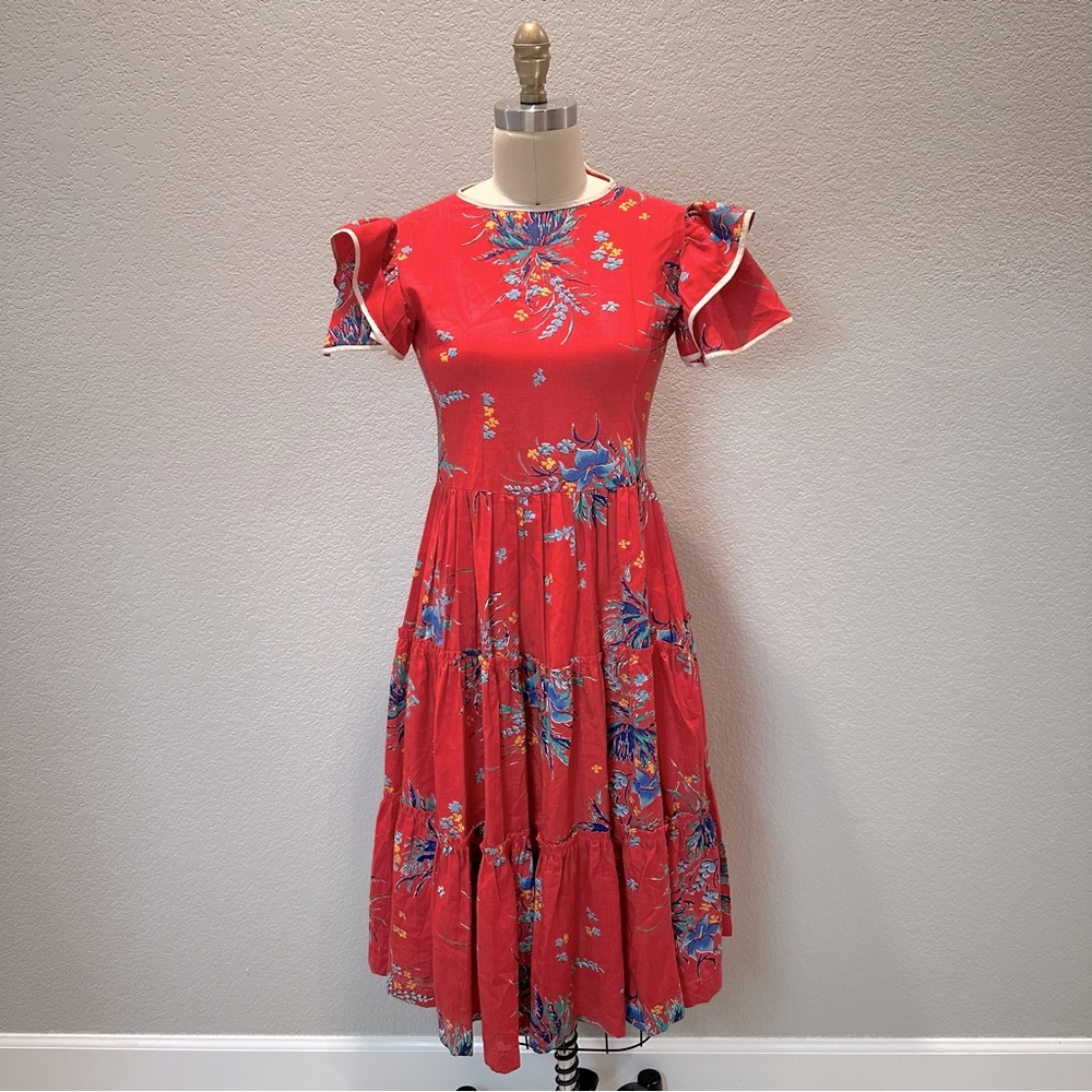 Vintage Floral Red Dress